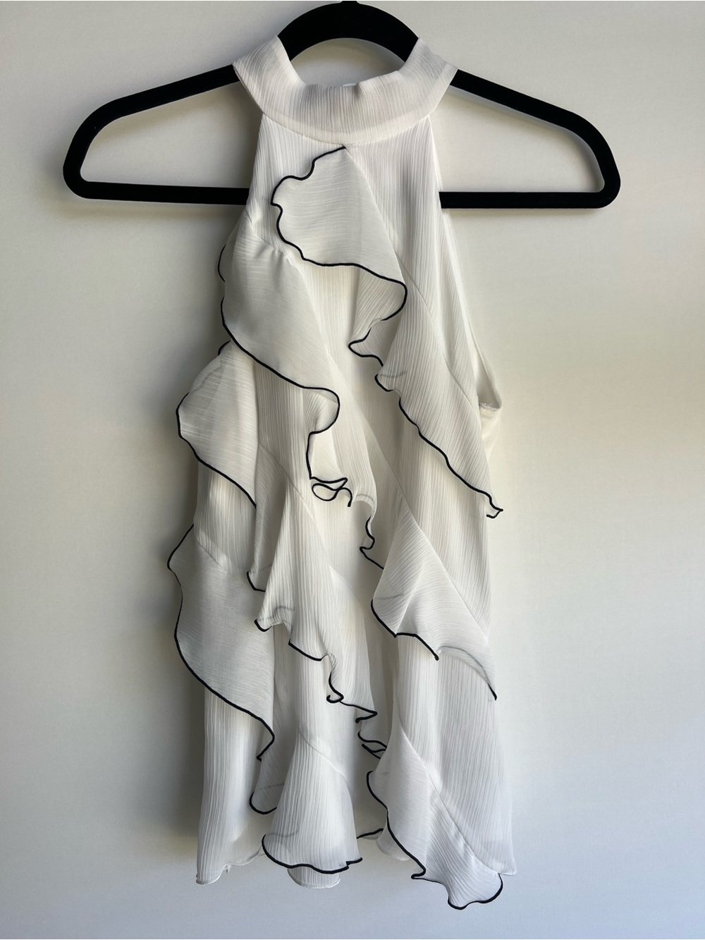 Bwear White One-Shoulder Ruffle Halter Dress with Black Trim